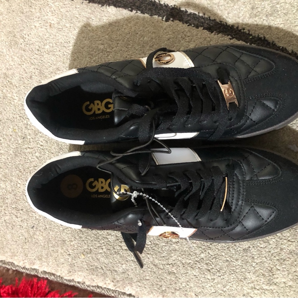 GBG Los Angeles Black and White Quilted Sneakers with Gold Details